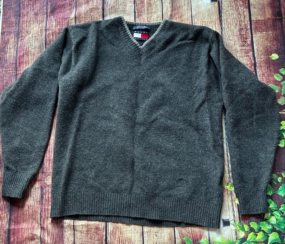 Tommy Hilfiger Charcosl Grey Sweater 100% Lambswool Size XXL